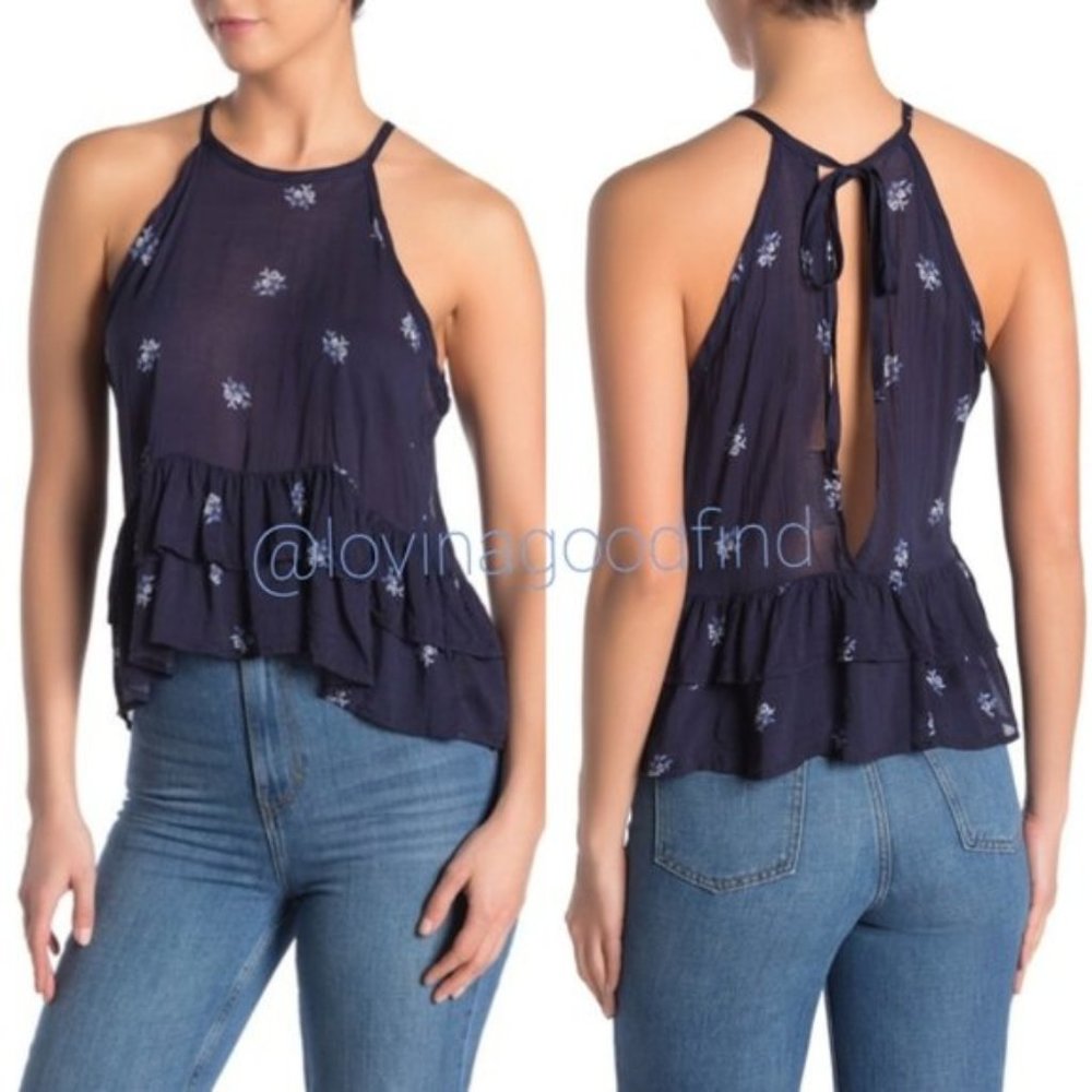 ANTHROPOLOGIE Cloth & Stone Floral Print Tie Back Peplum Tank NWT sz L